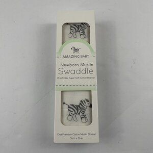 Amazing Baby Newborn Muslin Swaddle Blanket 36x36 Zebra Print Breathable Soft